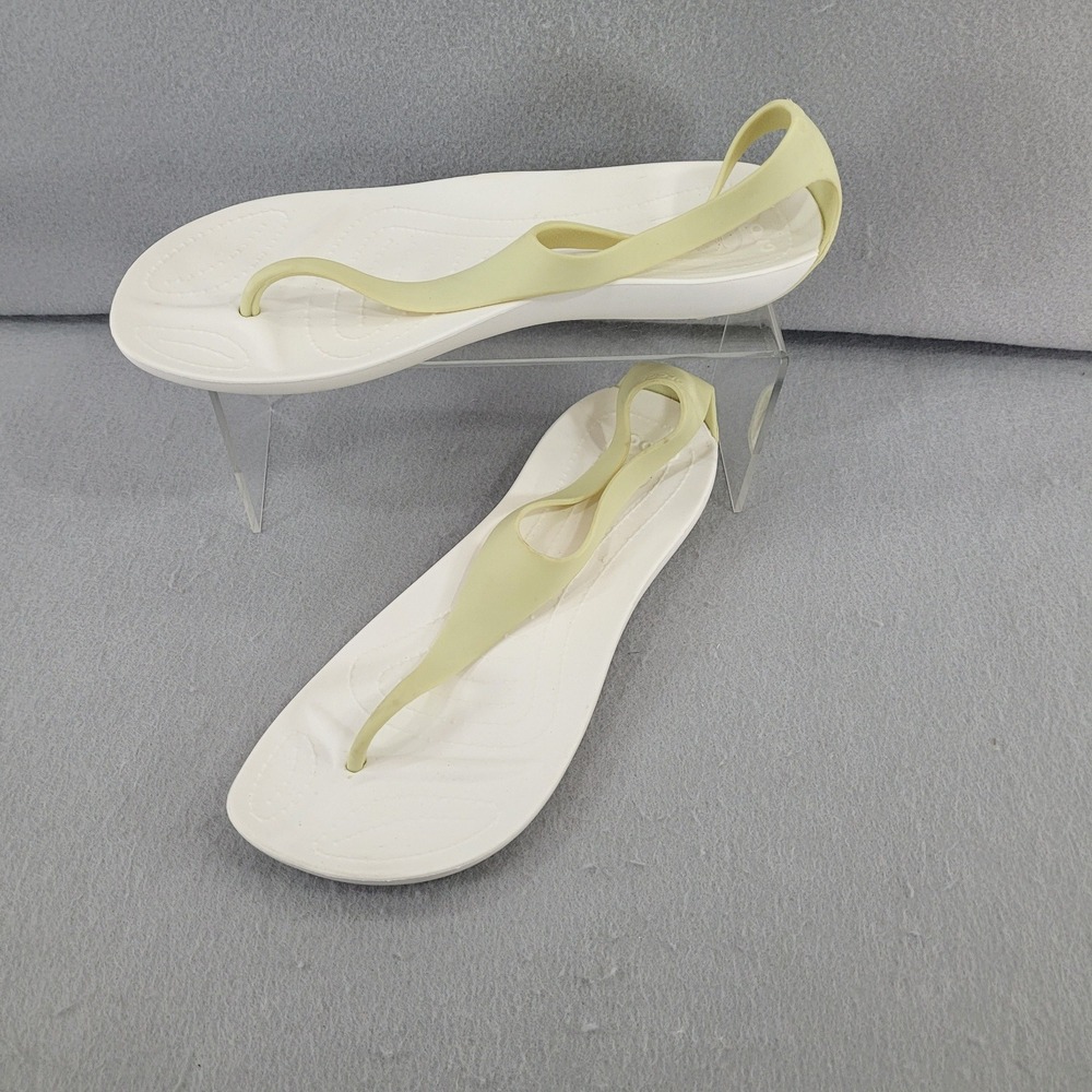 Crocs Sandals Sexi Flip T-Strap Ankle Wrap White Celery Green 11354 Women 10